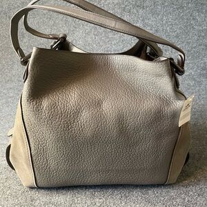 Coach Gray Leather Shoulder Bag with Pebbled Texture